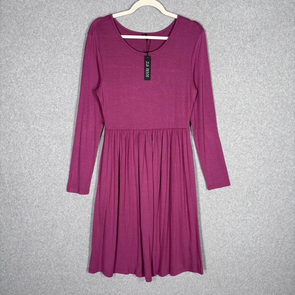 NEW Empire Waist Pleated Dress Medium Pink Jersey Knit‎ Comfort Modest Pockets